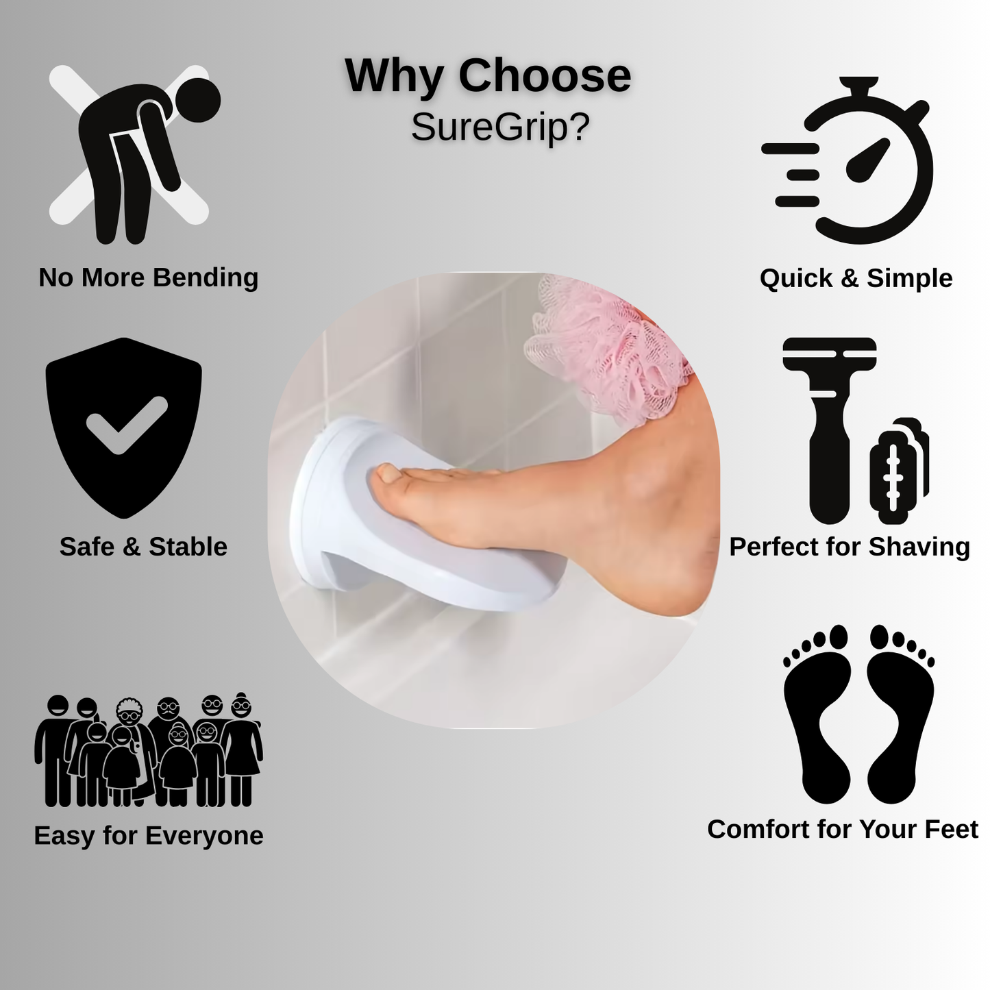 SureGrip™ – Shower Foot Rest for Easy Shaving & Washing