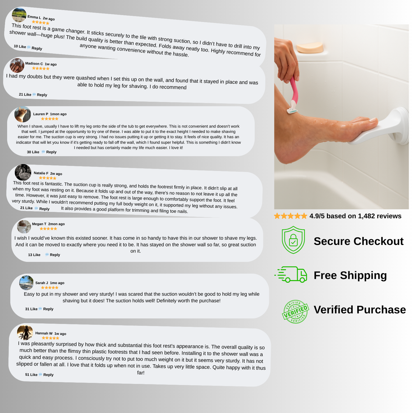 SureGrip™ – Shower Foot Rest for Easy Shaving & Washing